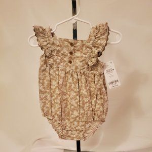Tan and White Floral Cotton Romper, 9-month (Carter's)